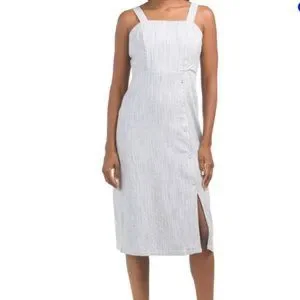 NWT Linen Blend Stripped White Midi Dress